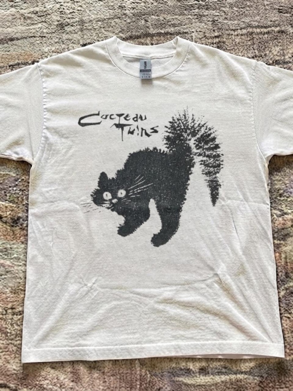 Gildan White Tee with Black Cat Graphic